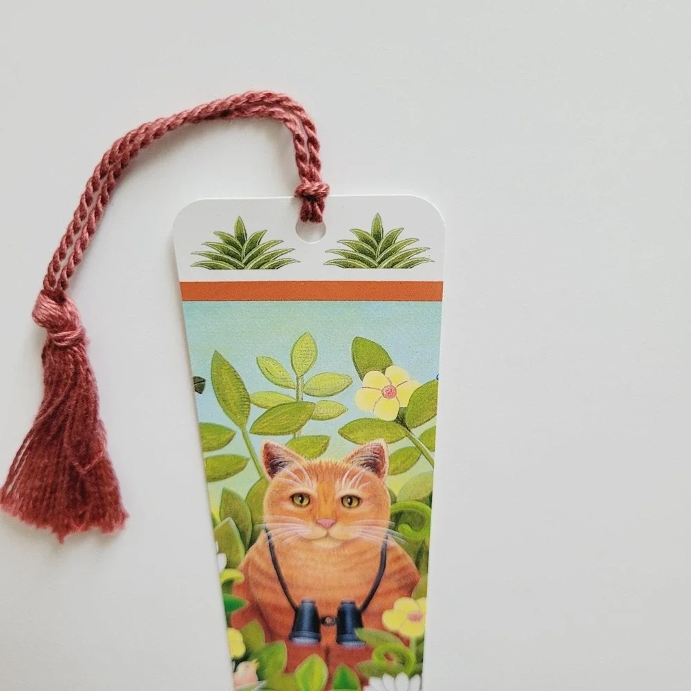 Vintage 90s Birdwatching Cat Bookmark, Elizabeth King Brownd, Artworks 1993 EB02